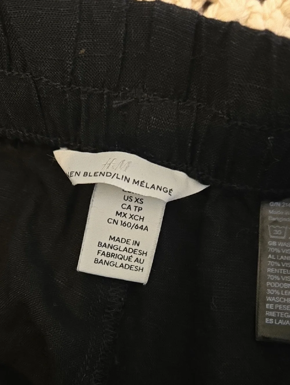 H&M Linen Blend Black Wide Leg Drawstring Pants